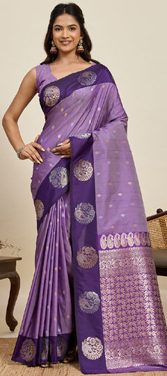 Purple and Violet color Saree in Art Silk fabric with Zari work