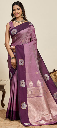 Purple and Violet color Saree in Art Silk fabric with Zari work