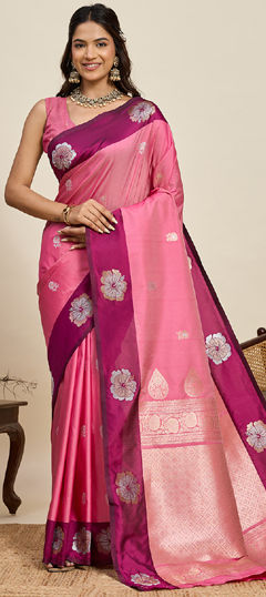 Pink and Majenta color Saree in Art Silk fabric with Zari work