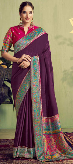 Purple and Violet color Saree in Banarasi Silk fabric with Embroidered, Moti, Sequence, Stone, Thread work