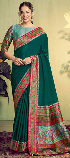 Blue color Saree in Banarasi Silk fabric with Embroidered, Moti, Sequence, Stone, Thread work