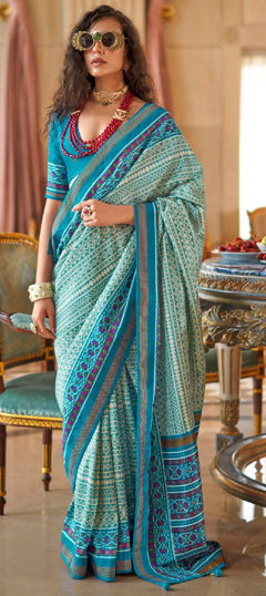 Blue color Saree in Art Silk fabric with Printed work