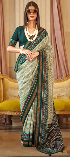 Green color Saree in Art Silk fabric with Printed work