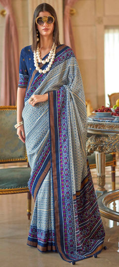 Blue color Saree in Art Silk fabric with Printed work