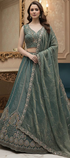 Blue color Lehenga in Silk fabric with Embroidered, Sequence work