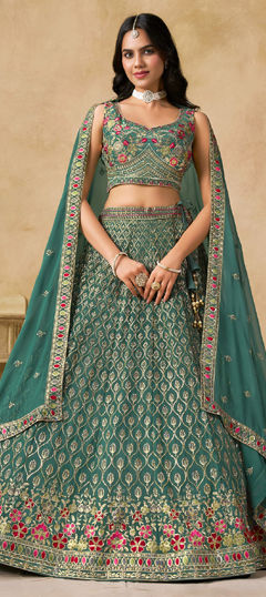 Blue color Lehenga in Georgette fabric with Embroidered, Sequence, Thread work