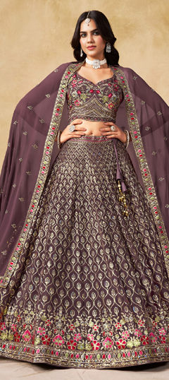 Purple and Violet color Lehenga in Georgette fabric with Embroidered, Sequence, Thread work