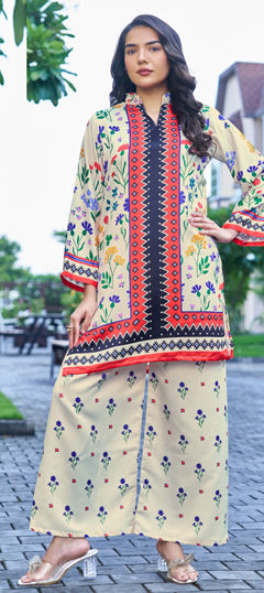 White and Off White color Salwar Kameez in Satin Silk fabric with Floral, Printed work