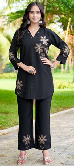Black and Grey color Co-ords Set in Rayon fabric with Embroidered work
