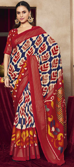 Blue color Saree in Tussar Silk fabric with Weaving work