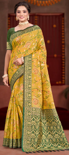 Yellow color Saree in Cotton fabric with Weaving work