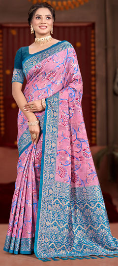 Pink and Majenta color Saree in Cotton fabric with Weaving work