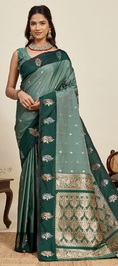Green color Saree in Art Silk fabric with Weaving, Zari work