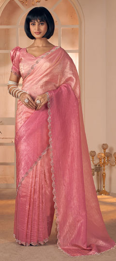 Pink and Majenta color Saree in Silk fabric with Zircon work