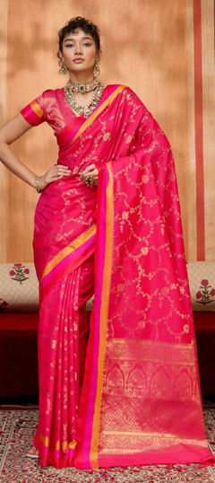 Pink and Majenta color Saree in Satin Silk fabric with Weaving work