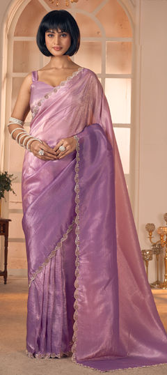Pink and Majenta color Saree in Silk fabric with Zircon work