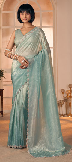 Blue color Saree in Silk fabric with Zircon work