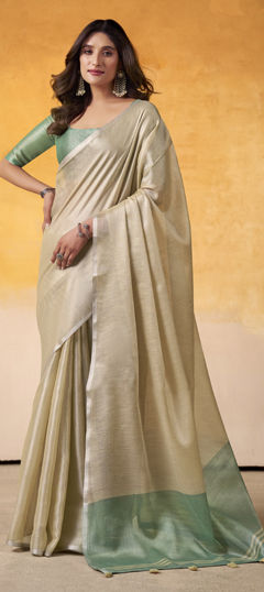 Beige and Brown color Saree in Tissue fabric with Weaving work