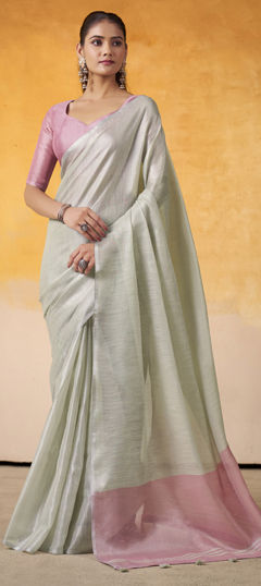 Silver color Saree in Tissue fabric with Weaving work
