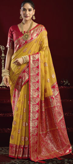 Yellow color Saree in Banarasi Silk fabric with Weaving, Zari work