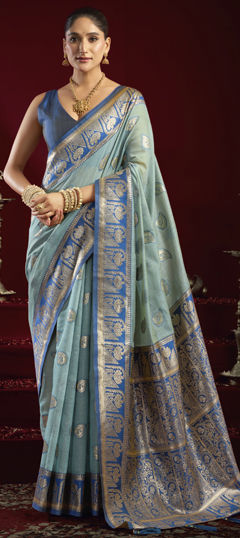 Blue color Saree in Banarasi Silk fabric with Weaving, Zari work