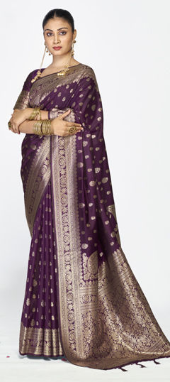 Purple and Violet color Saree in Banarasi Silk fabric with Weaving work
