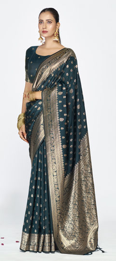 Blue color Saree in Banarasi Silk fabric with Weaving work