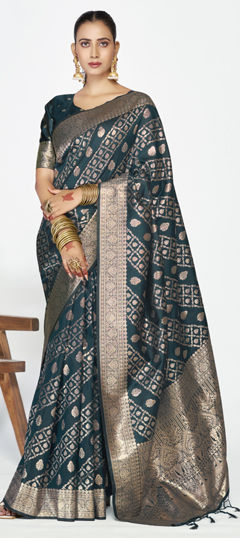 Blue color Saree in Banarasi Silk fabric with Weaving work