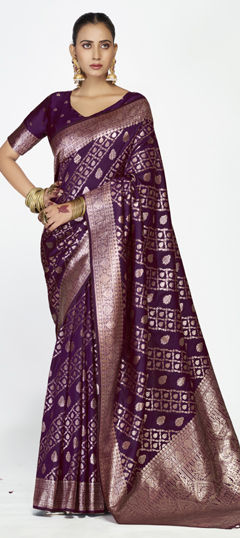 Purple and Violet color Saree in Banarasi Silk fabric with Weaving work