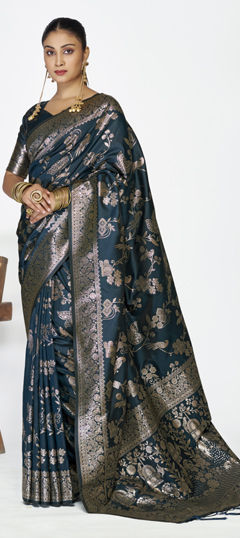 Blue color Saree in Banarasi Silk fabric with Weaving work