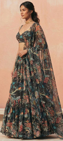 Black and Grey color Ready to Wear Lehenga in Georgette fabric with Floral, Printed work
