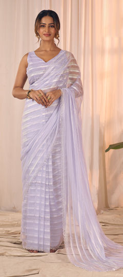 Purple and Violet color Saree in Georgette fabric with Zircon work