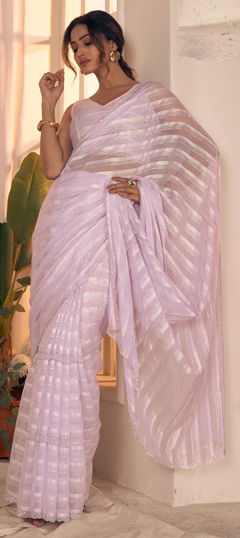 Pink and Majenta color Saree in Georgette fabric with Zircon work