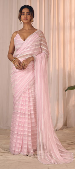 Pink and Majenta color Saree in Georgette fabric with Zircon work