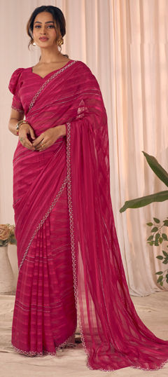 Pink and Majenta color Saree in Georgette fabric with Zircon work