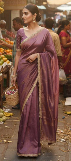 Pink and Majenta color Saree in Chiffon fabric with Lace work