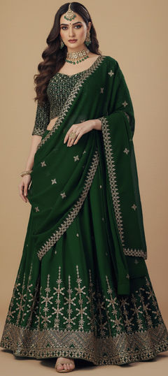 Green color Lehenga in Georgette fabric with Embroidered, Sequence, Thread, Zari work
