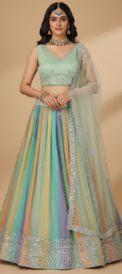 Multicolor color Lehenga in Faux Georgette fabric with Embroidered, Sequence, Zari work