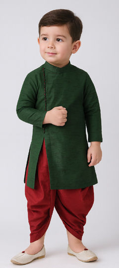 Green color Boys Dhoti Kurta in Dupion Silk fabric with Thread work