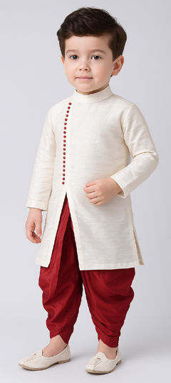White and Off White color Boys Dhoti Kurta in Dupion Silk fabric with Thread work