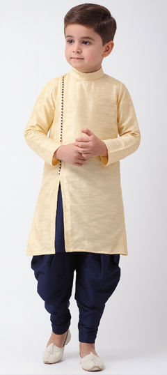 Beige and Brown color Boys Dhoti Kurta in Dupion Silk fabric with Thread work