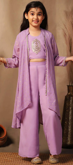 Pink and Majenta color Girls Top with Bottom in Georgette fabric with Printed work