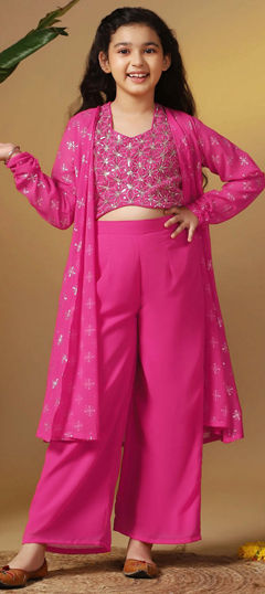 Pink and Majenta color Girls Top with Bottom in Georgette fabric with Printed work