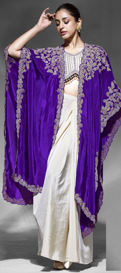 Purple and Violet, White and Off White color Long Lehenga Choli in Crepe Silk fabric with Embroidered, Mirror, Sequence work