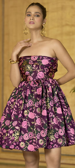 Purple and Violet color Dress in Art Silk, Jacquard fabric with Floral, Printed work