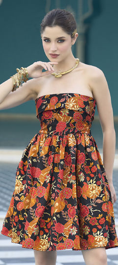 Black and Grey color Dress in Art Silk, Jacquard fabric with Floral, Printed work