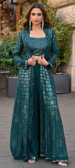 Blue color Salwar Kameez in Georgette fabric with Embroidered, Sequence, Stone work