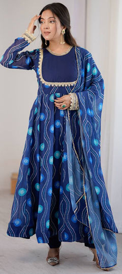 Multicolor color Salwar Kameez in Faux Georgette fabric with Bandhej, Printed work