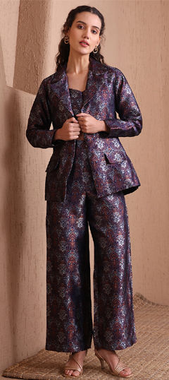 Blue color Co-ords Set in Banarasi Silk fabric with Weaving work