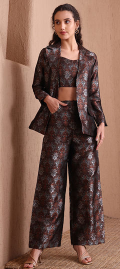 Black and Grey color Co-ords Set in Banarasi Silk fabric with Weaving work